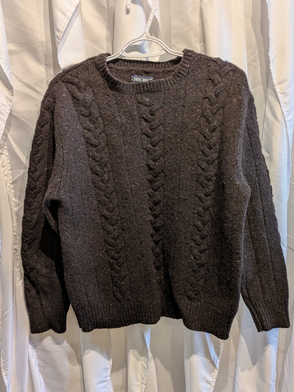 D3 VTG Cherokee Cable Knit Lambswool Blend Sweater Brown Large Chunky Cozy Crewn